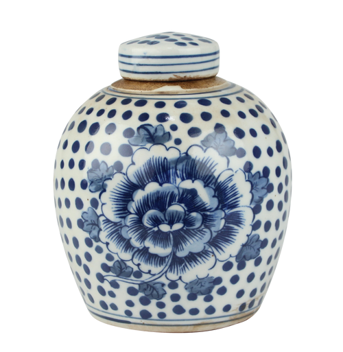 Blue and White Mini Jar Peony Dots