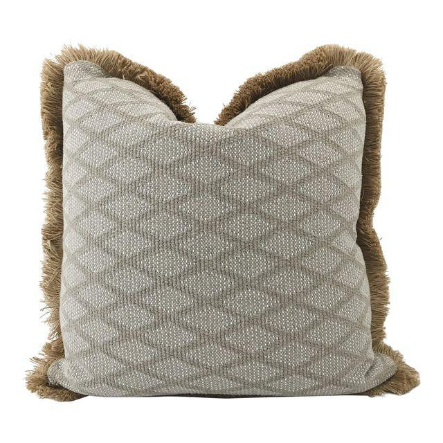 Blue and Natural Diamond Cotton Weave Design with Jute Fringe (24" x 24")
