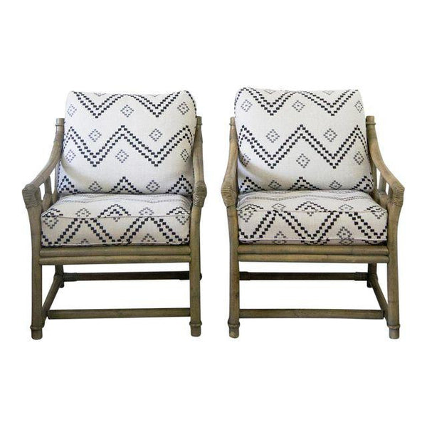 Vintage Ficks Reed Lounge Chairs in Peter Dunham Fabric, a pair