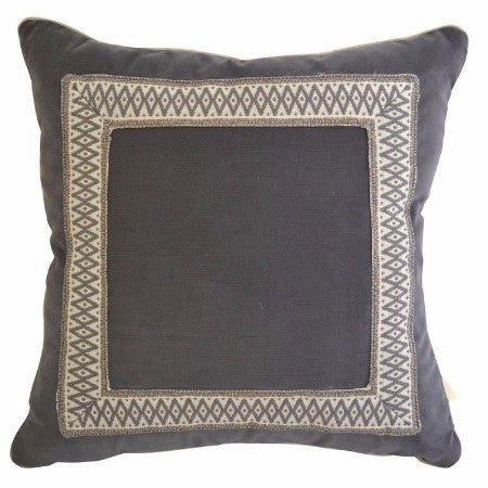 Gray Velvet Pillow with Geometric Accent Tape (18" x 18")