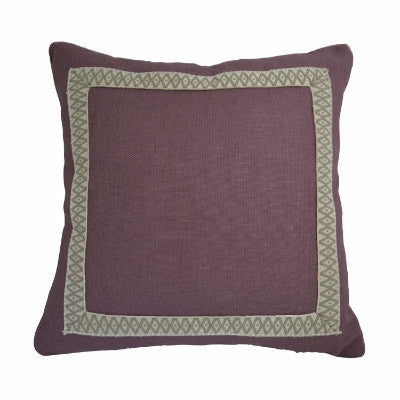 Plum Linen Pillow with Gray Geometric Accent Tape (22" x 22")